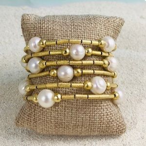Gold & pearl cuff bracelet